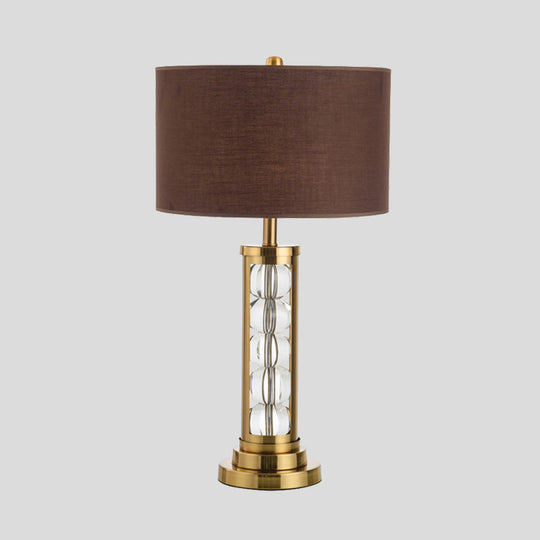 Modern Global Desk Lamp With Clear Crystal Accent Brown Base And Fabric Shade