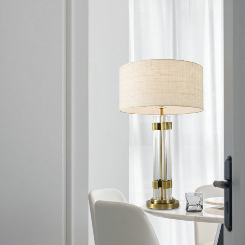 Contemporary White Crystal Desk Lamp: Elegant 1-Bulb Table Light For Living Room