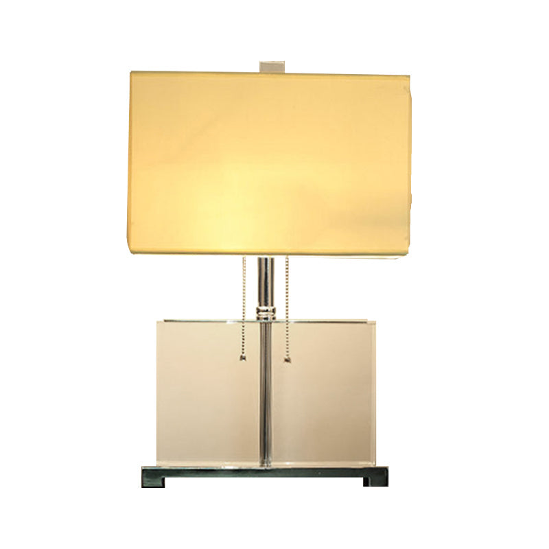 Modern Shaded Desk Light: White Table Lamp With Pull Chain - 10.5/13 Wide Fabric Shade Dual Bulb