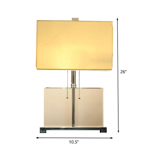 Modern Shaded Desk Light: White Table Lamp With Pull Chain - 10.5/13 Wide Fabric Shade Dual Bulb