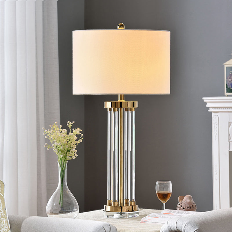 Contemporary Crystal Tube Table Lamp In White With Fabric Shade