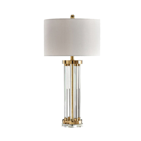 Contemporary Crystal Tube Table Lamp In White With Fabric Shade