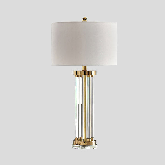 Contemporary Crystal Tube Table Lamp In White With Fabric Shade