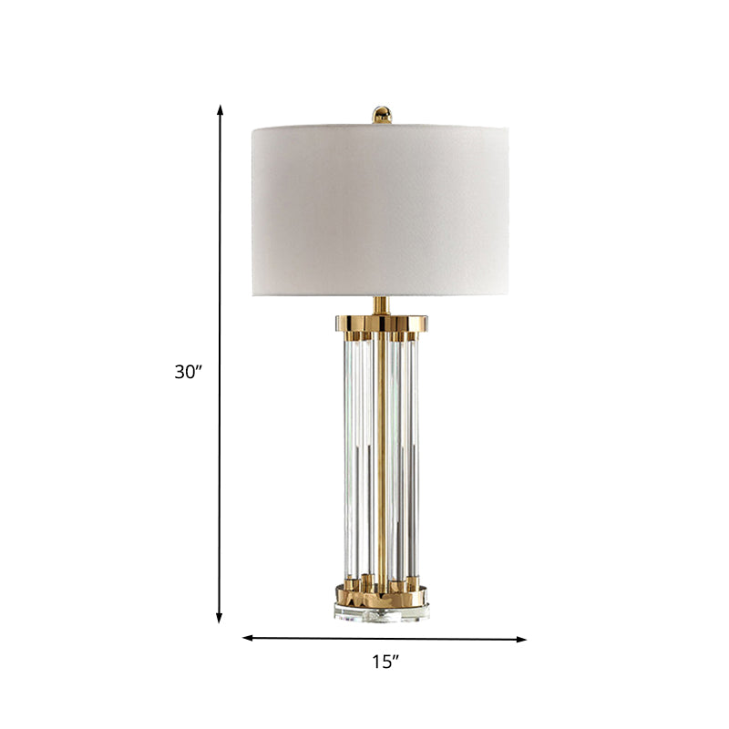 Contemporary Crystal Tube Table Lamp In White With Fabric Shade