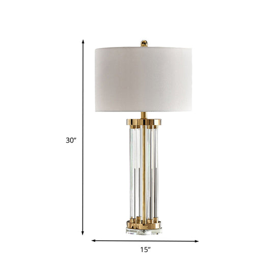 Contemporary Crystal Tube Table Lamp In White With Fabric Shade