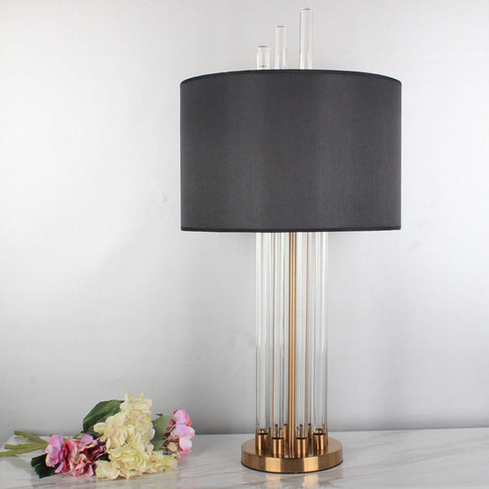 Modern Black Crystal Desk Lamp - Simplicity Fabric Shade Dining Room Table Light