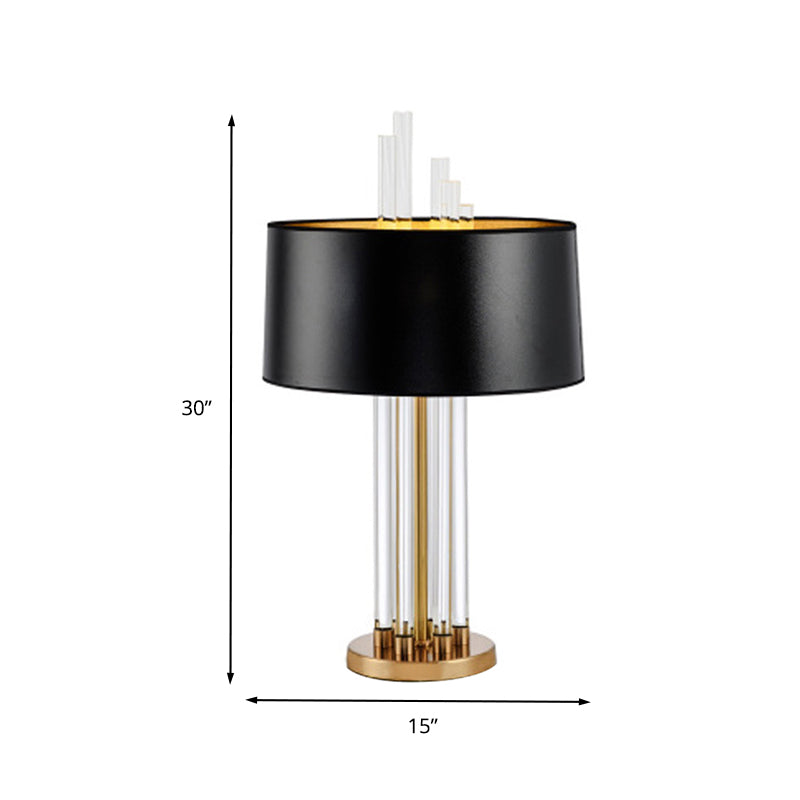 Modern Black Crystal Desk Lamp - Simplicity Fabric Shade Dining Room Table Light