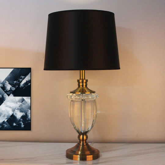 Contemporary Black Crystal Nightstand Lamp With Jar Shape And Task Lighting