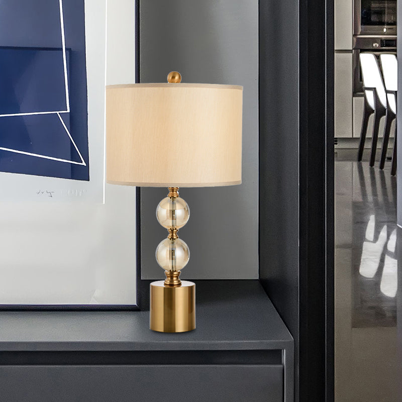 Modern Gold Cylindrical Table Lamp With Metal Base