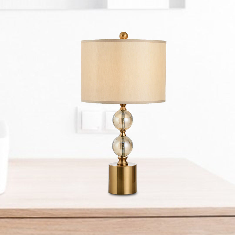 Modern Gold Cylindrical Table Lamp With Metal Base