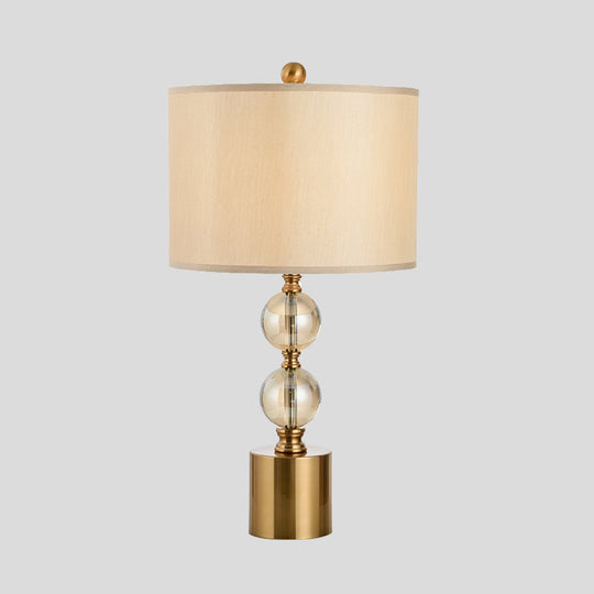 Modern Gold Cylindrical Table Lamp With Metal Base