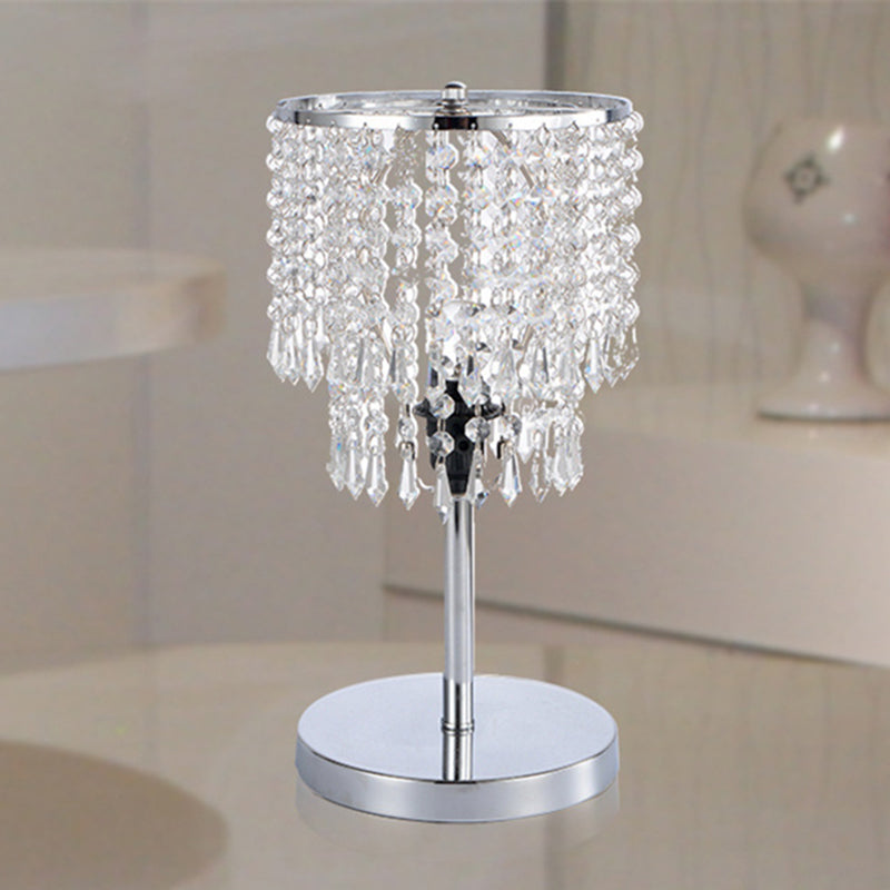 Modern Chrome Table Lamp With 2-Tier Faceted Crystal Shade - Perfect For Dining Room Desks