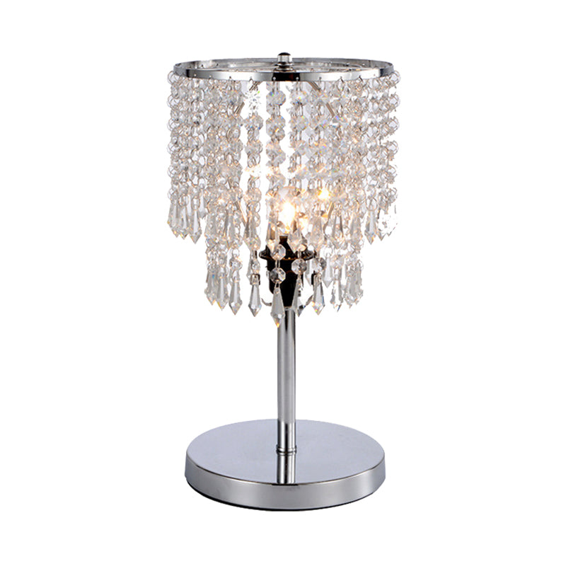 Modern Chrome Table Lamp With 2-Tier Faceted Crystal Shade - Perfect For Dining Room Desks