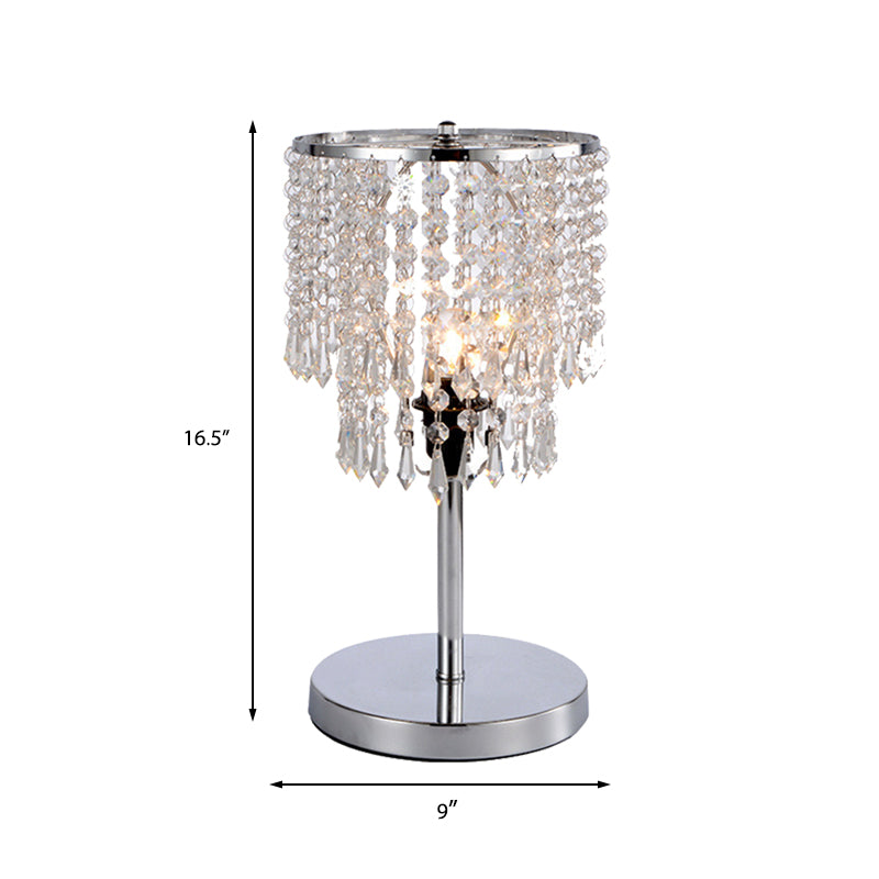 Modern Chrome Table Lamp With 2-Tier Faceted Crystal Shade - Perfect For Dining Room Desks