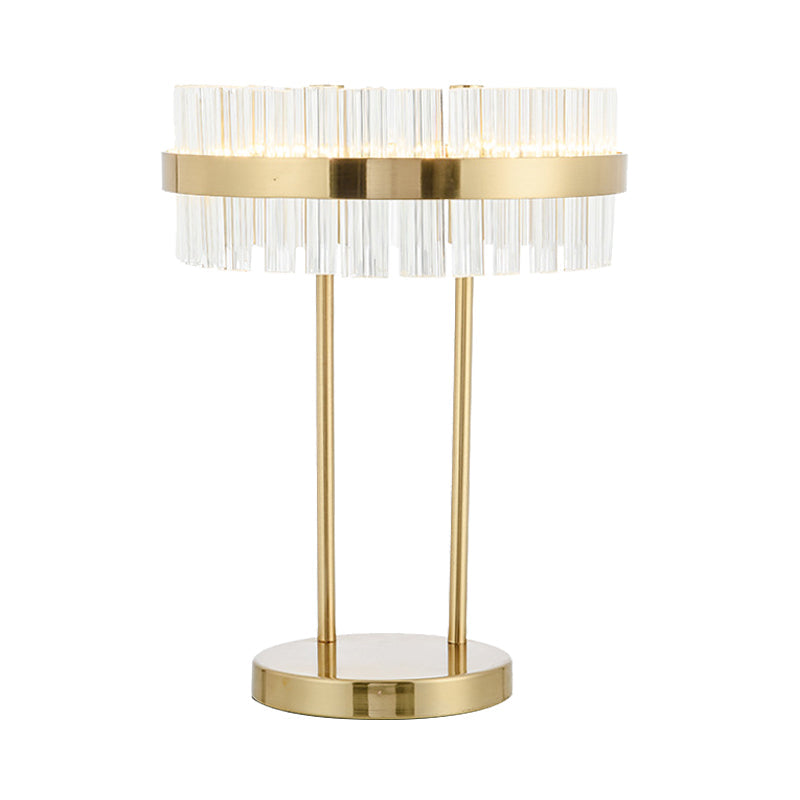 Modern Gold Led Crystal Drum Table Lamp For Bedroom - Hand-Cut Small Desk Light