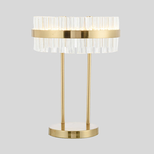 Modern Gold Led Crystal Drum Table Lamp For Bedroom - Hand-Cut Small Desk Light