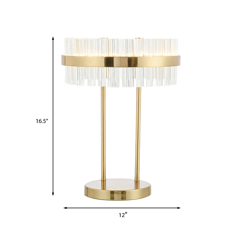 Modern Gold Led Crystal Drum Table Lamp For Bedroom - Hand-Cut Small Desk Light