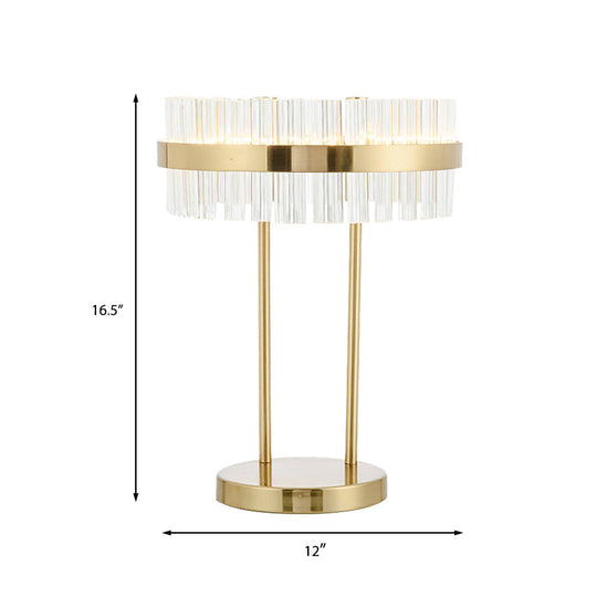 Modern Gold Led Crystal Drum Table Lamp For Bedroom - Hand-Cut Small Desk Light