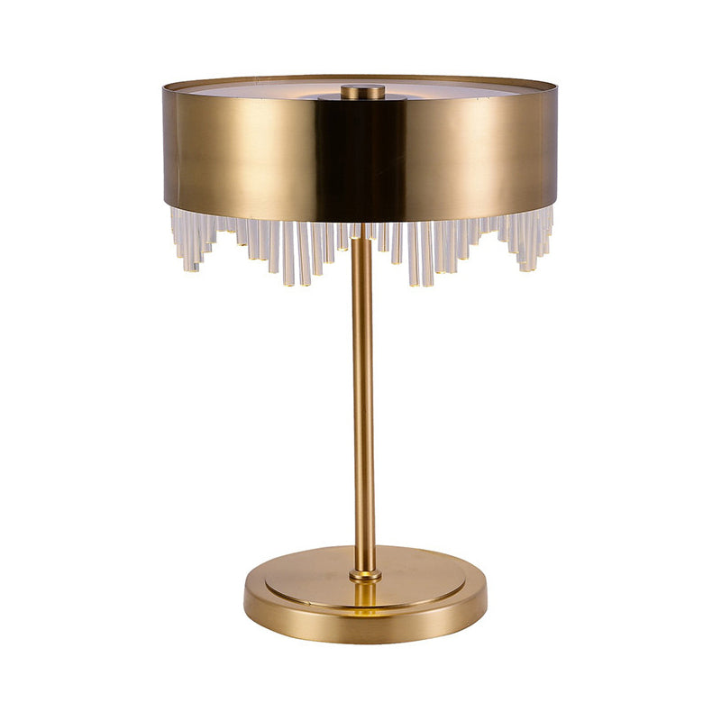 Gold Crystal Desk Light: Modernist 1 Head Cylinder Lamp With Metallic Shade