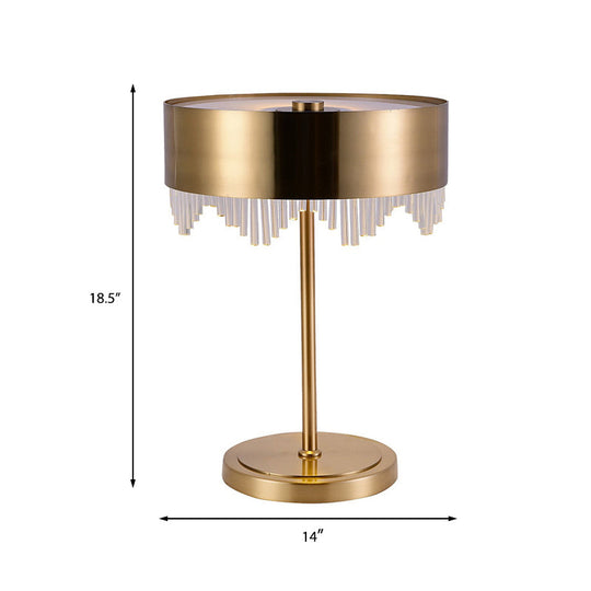 Gold Crystal Desk Light: Modernist 1 Head Cylinder Lamp With Metallic Shade