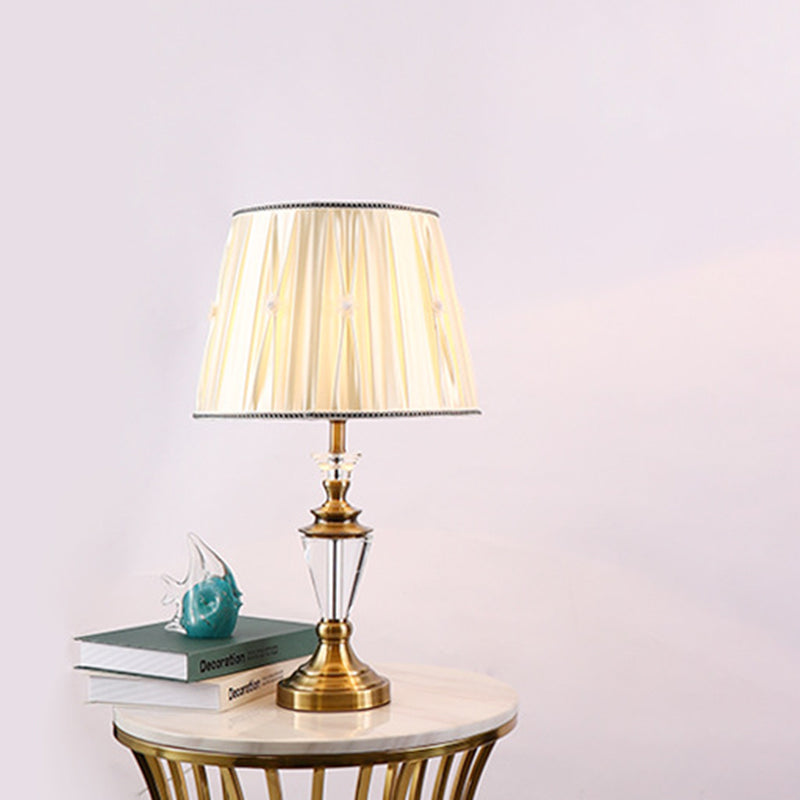 Modern Beige Table Lamp With Fabric Shade - 1 Head Desk Light Tapered Drum Nightstand