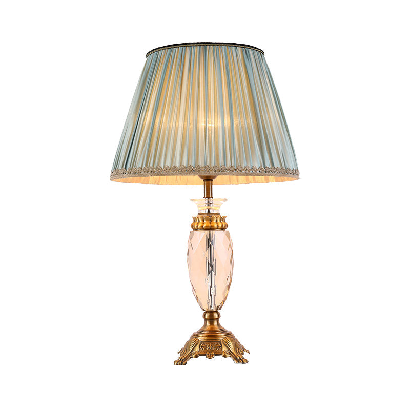 Nordic Flare Table Lamp - Blue Desk Light With Brass Sculpted Metal Base