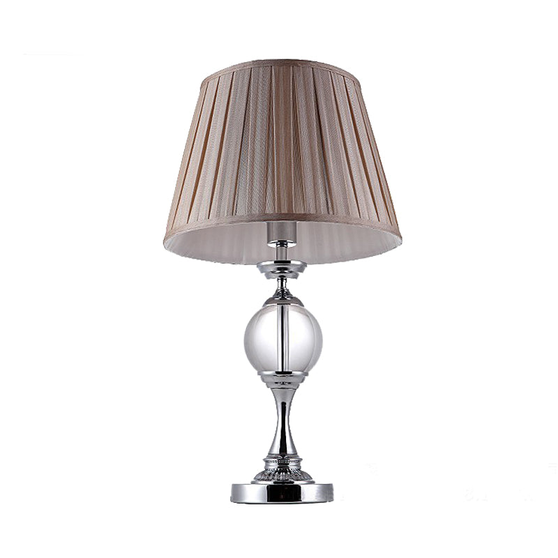 Contemporary Chrome Desk Lamp With Cone Shade And Crystal Table Light - Small Fabric Bulb