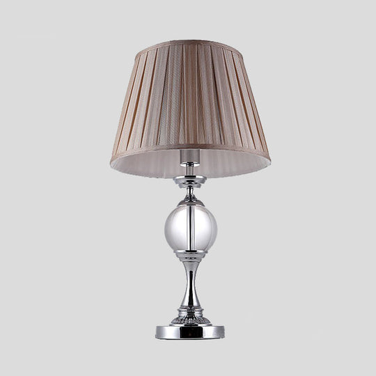 Contemporary Chrome Desk Lamp With Cone Shade And Crystal Table Light - Small Fabric Bulb