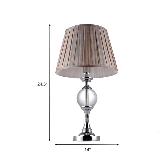 Contemporary Chrome Desk Lamp With Cone Shade And Crystal Table Light - Small Fabric Bulb