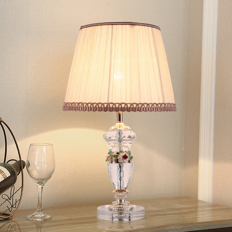 Hand-Cut Crystal Urn-Shaped Task Lighting: Modernist 1-Bulb Reading Light (Blue/Beige) Beige