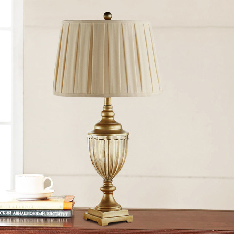 Contemporary Barrel-Shaped Fabric Task Lamp With Gold Finish - Ideal For Studying And Reading