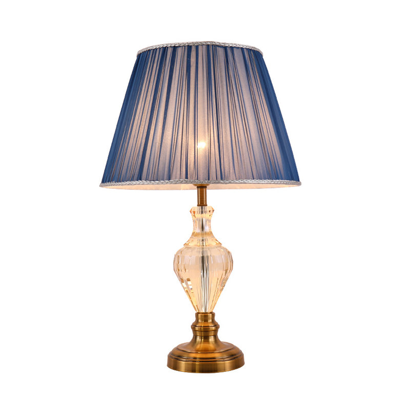 Modern Blue Crystal Dining Room Lamp With Flared Fabric Shade