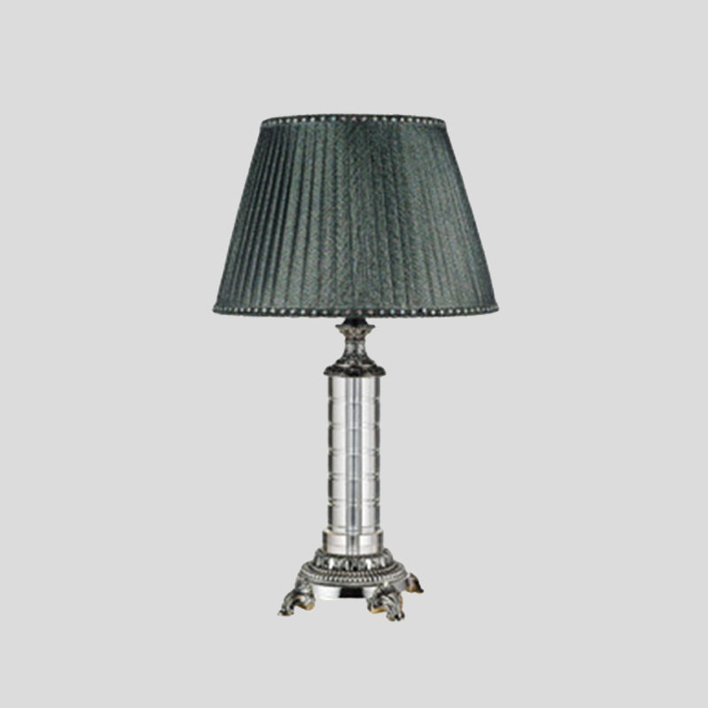 Modern Green Pleated Fabric Table Lamp With Carved Bronze Metal Base