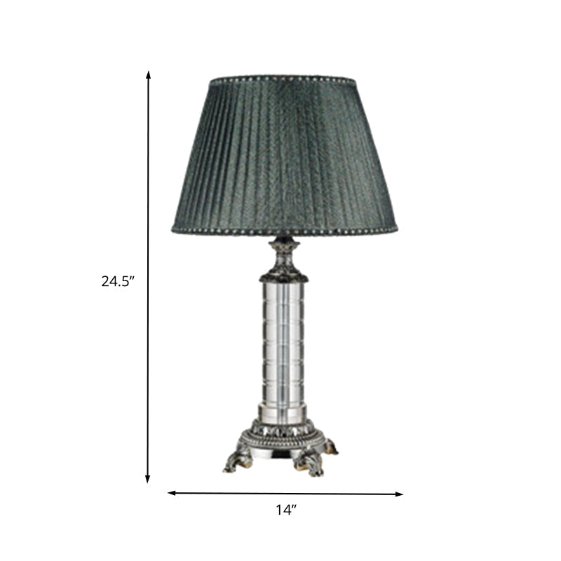 Modern Green Pleated Fabric Table Lamp With Carved Bronze Metal Base