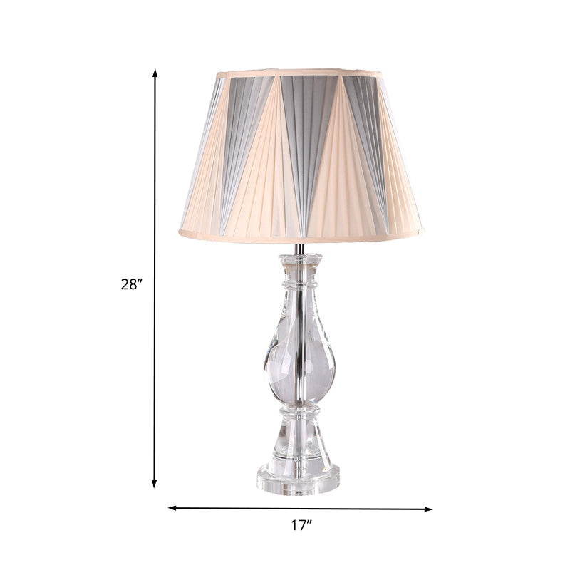 Modern Beige Crystal Vase Task Lamp With Hand-Cut Fabric Shade - 1 Bulb Reading Light