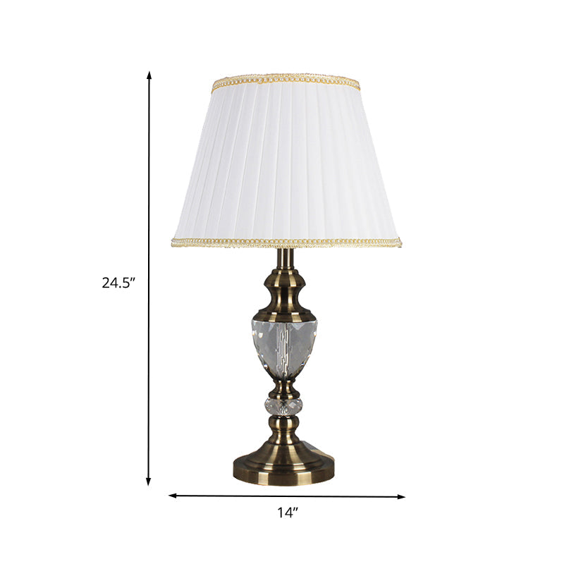 Modern White Crystal Table Lamp: Flared Design Small Desk Light For Living Room