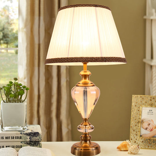 Modern Teardrop Crystal Task Lamp In Beige - Hand-Cut & Adjustable 1-Light Reading Nightlight