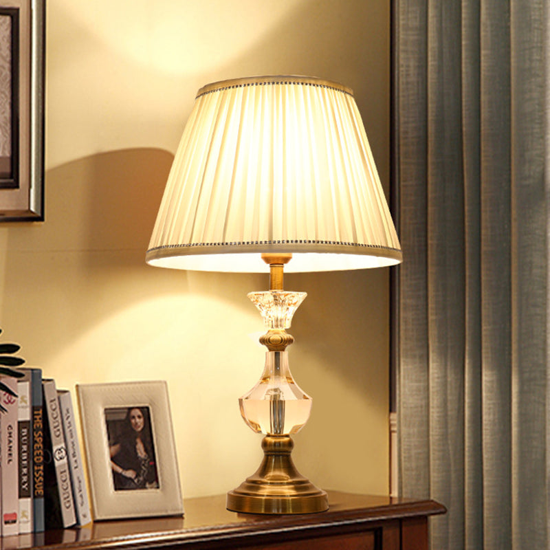 Modern Crystal Jar Desk Lamp With Fabric Cone Shade - Beige 1-Bulb Table Light