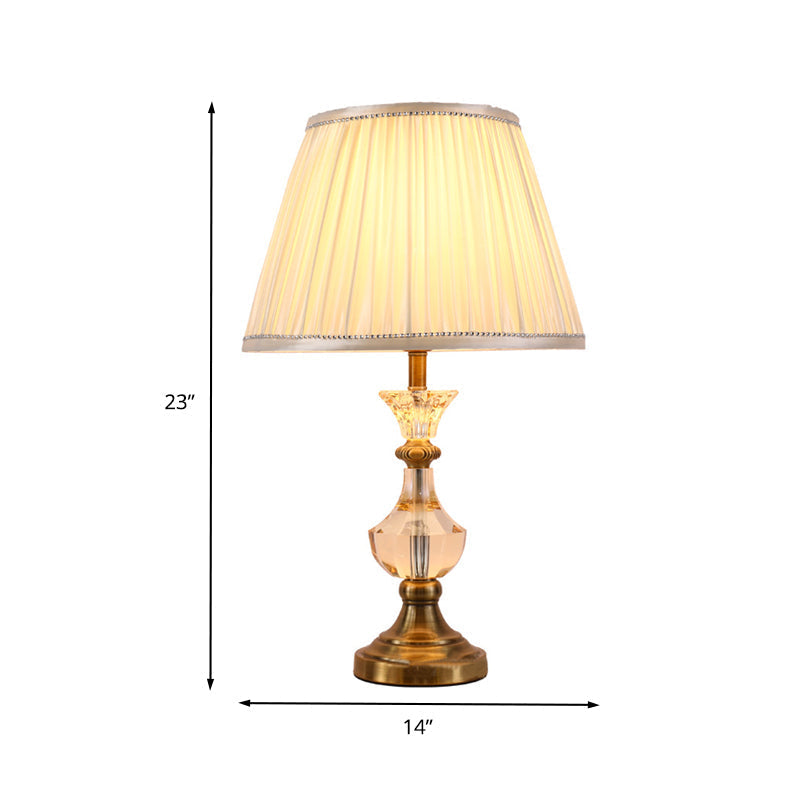 Modern Crystal Jar Desk Lamp With Fabric Cone Shade - Beige 1-Bulb Table Light