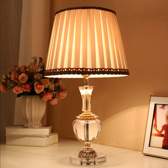 Modern Pleated Fabric Task Light - Beige Reading Lamp With Faux-Braided Detailing