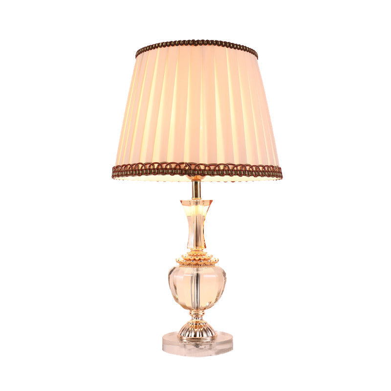 Modern Pleated Fabric Task Light - Beige Reading Lamp With Faux-Braided Detailing