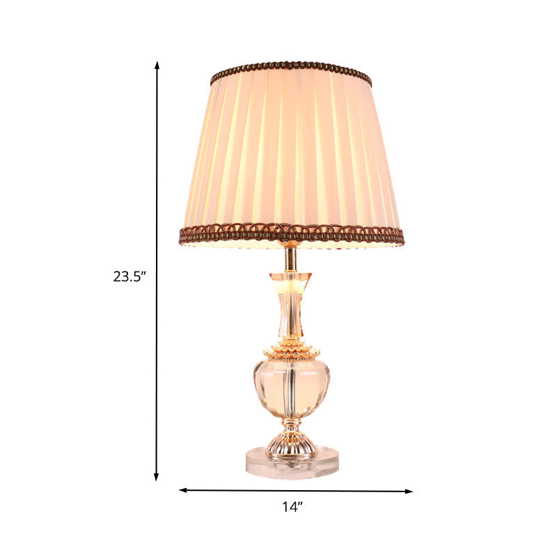 Modern Pleated Fabric Task Light - Beige Reading Lamp With Faux-Braided Detailing