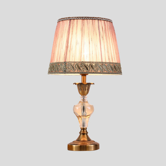 Nordic Pink Crystal Desk Lamp With Conical Fabric Shade - Living Room Table Light