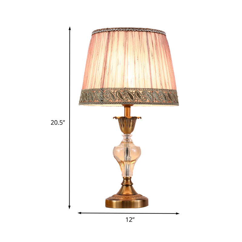 Nordic Pink Crystal Desk Lamp With Conical Fabric Shade - Living Room Table Light