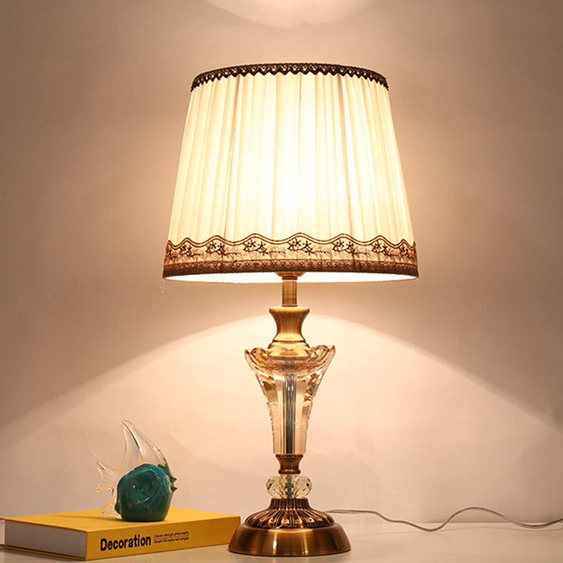 Modern 1 Head White Table Lamp With Fabric Shade - Small Desk Light