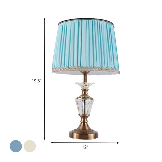 Modern Drum Shade Crystal Reading Light Nightstand Lamp In Blue/Beige