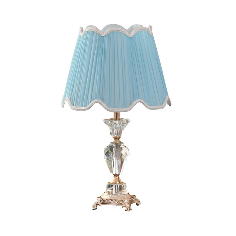 Modern Blue Fabric Cone Table Light With Bronze Metal Base - 1 Head Desk Lamp