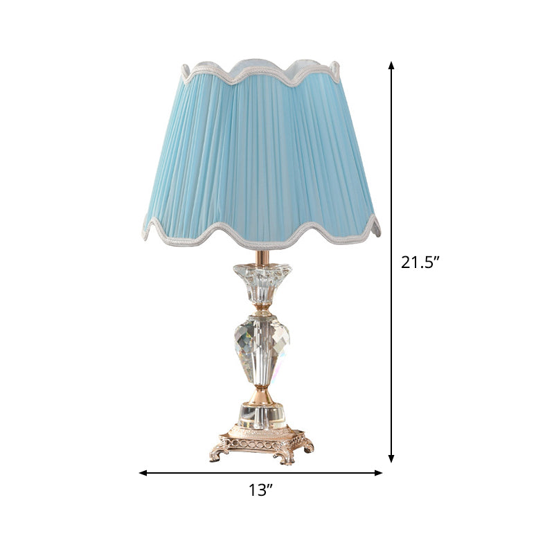 Modern Blue Fabric Cone Table Light With Bronze Metal Base - 1 Head Desk Lamp