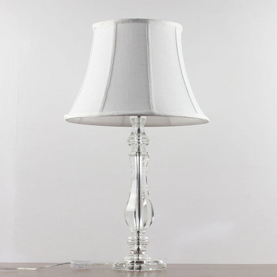 Simplicity Curvy Crystal Nightstand Lamp: Hand-Cut Fabric Task Lighting 1-Bulb White Design