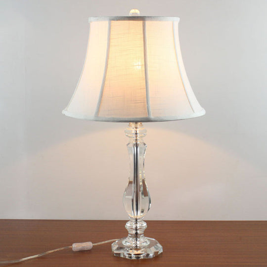 Simplicity Curvy Crystal Nightstand Lamp: Hand-Cut Fabric Task Lighting 1-Bulb White Design